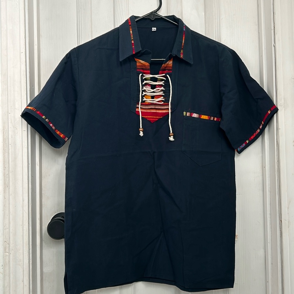 Men's Navy Shirt with Colorful Trim